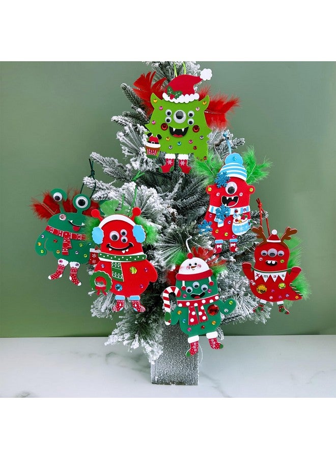 Winlyn 24 Sets Christmas Craft Kits Winter Crafts DIY Monster Ornaments Decorations Art Sets Foam Monster Christmas Stickers Googly Eyes Feathers for Kids Holiday Home Classroom Activities Party Favor - Image 4