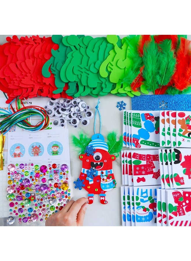 Winlyn 24 Sets Christmas Craft Kits Winter Crafts DIY Monster Ornaments Decorations Art Sets Foam Monster Christmas Stickers Googly Eyes Feathers for Kids Holiday Home Classroom Activities Party Favor - Image 2