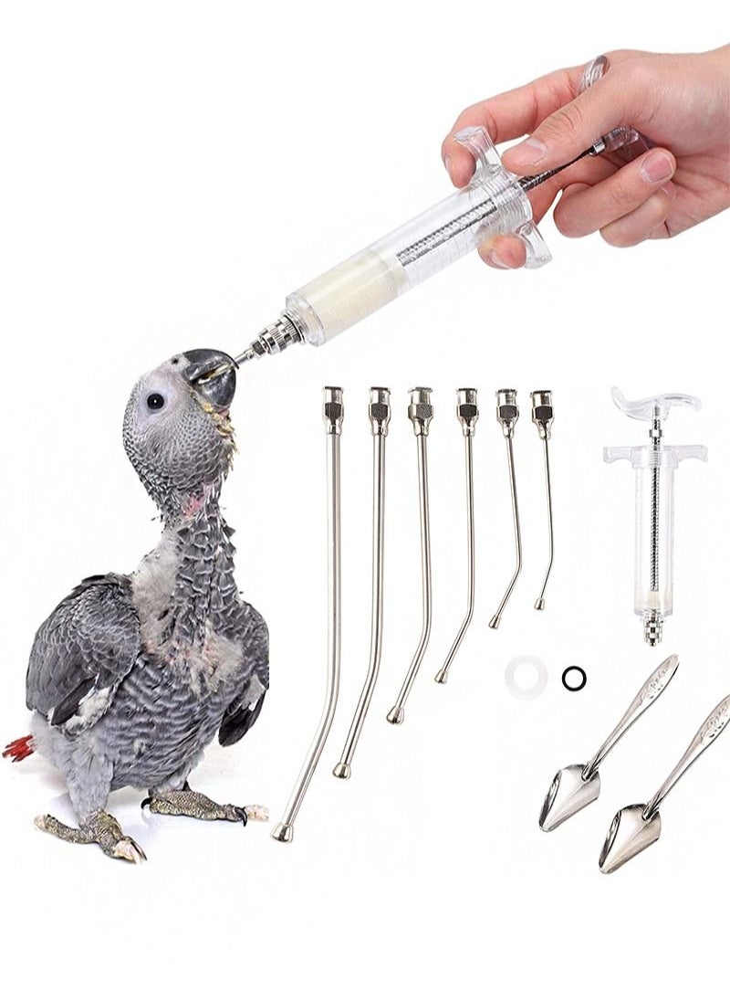 Aikanbo - Hand Feeding Syringe Set Feeding Tube with 6pcs Curved Tube Feeding Tube and Stainless Steel Metal Feeding Spoon for Baby Bird Parrot Small Pet (20ml) - Image 1