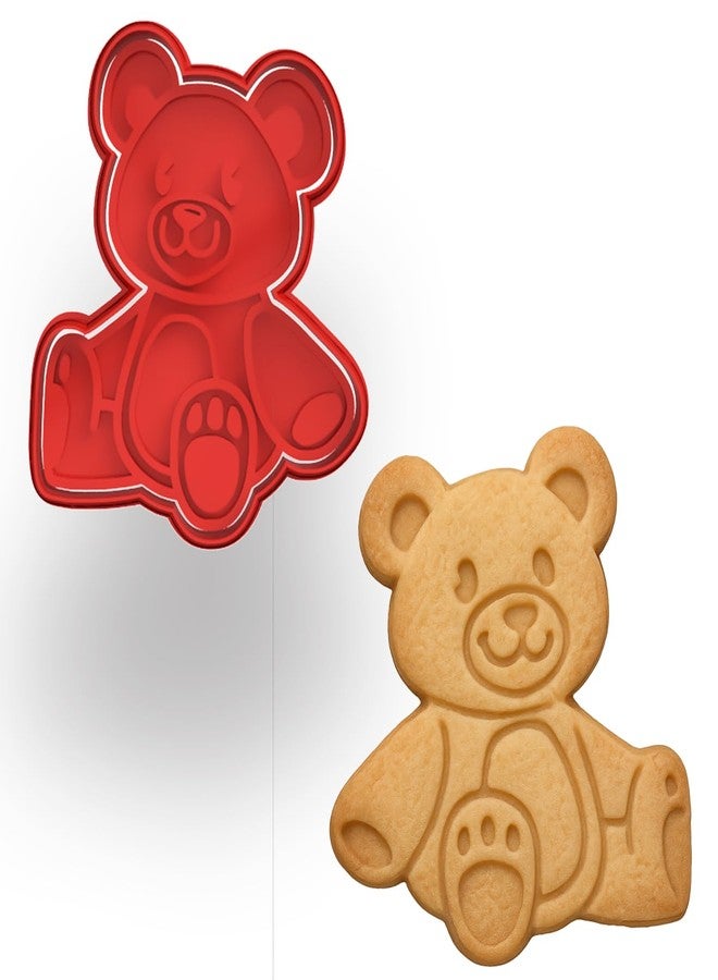 Mighty Gadget Adorable Teddy Bear Cookie Cutter & Stamp Set - 4" Tall (Random Color) - Image 1
