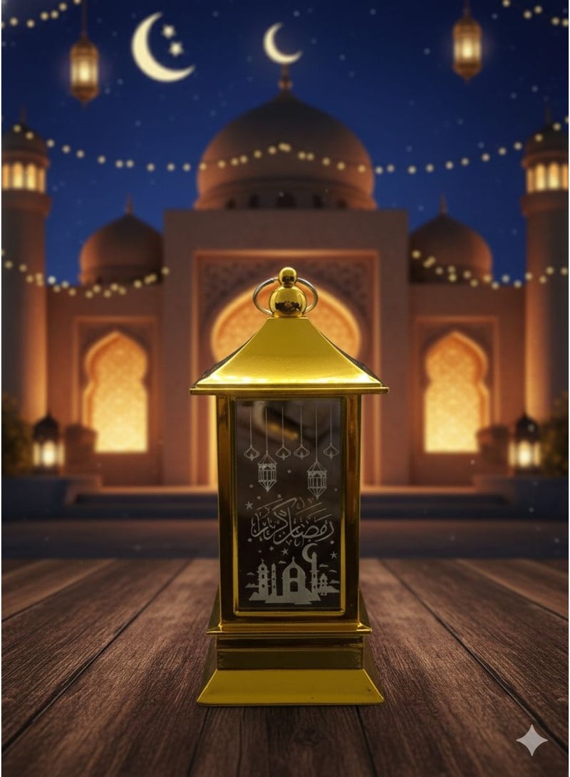 فانوس رمضان المضئ بعليقه  الفانوس المزخرف ديكور فاخر للاحتفال مقاس 13*5 سم ذهبي عدد 1 - Image 2