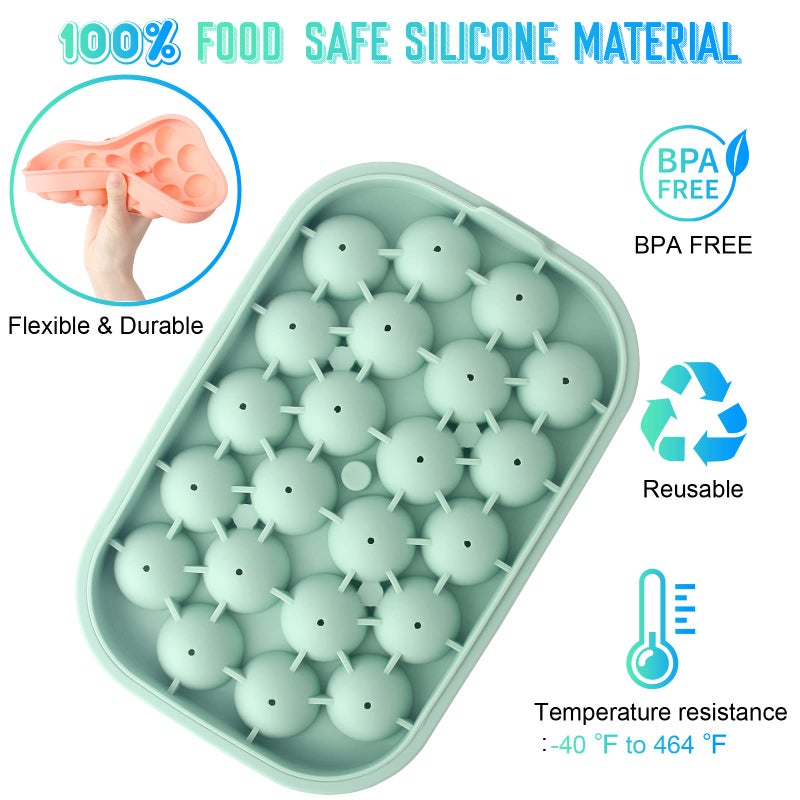 VVAYHUA Ice Cube Tray, 2 Pack Flexible Silicone 22 Ice Balls Maker with Lid BPA Free Easy-Release Ice Cube Trays for Freezer, DIY Homemade Round Ice Cubes for Whiskey, Cocktails, Coffee - Image 3