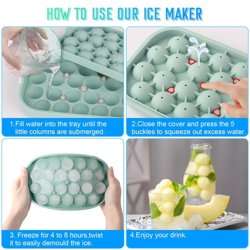VVAYHUA Ice Cube Tray, 2 Pack Flexible Silicone 22 Ice Balls Maker with Lid BPA Free Easy-Release Ice Cube Trays for Freezer, DIY Homemade Round Ice Cubes for Whiskey, Cocktails, Coffee - Image 4