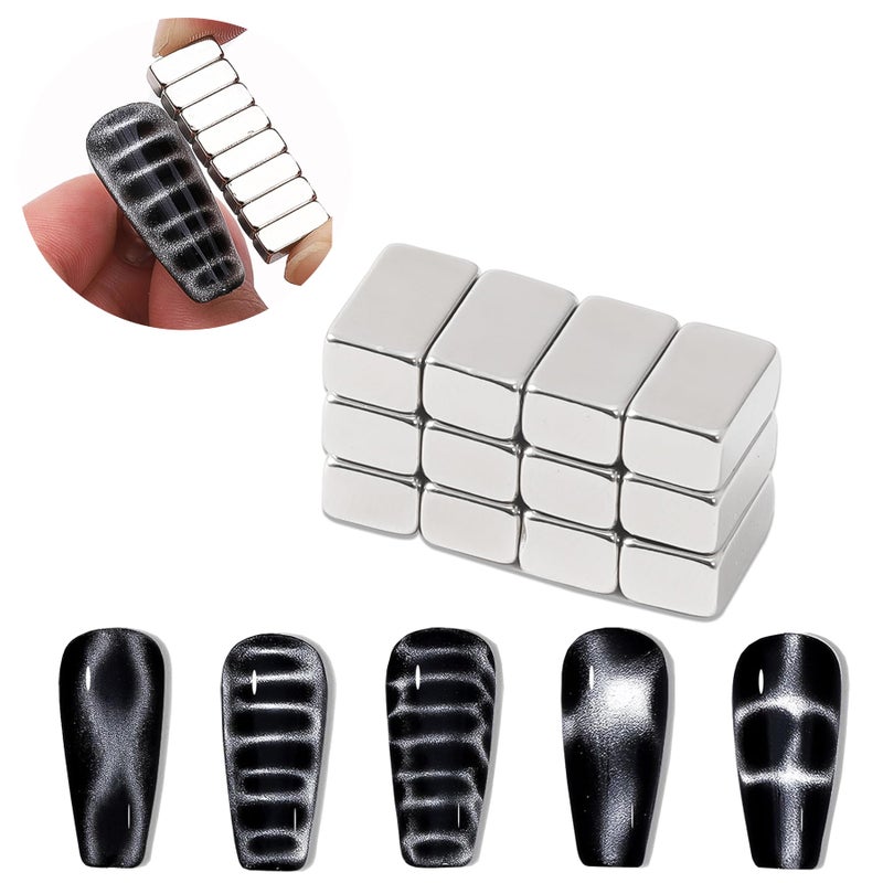 WEILUSI 12PCS Cat Eye Nail Magnet Striped Cat Eye Magnet for Nails Strong Magnet Gel Polish Magnetic Stick Multifunctional Cat Eye Nail Polish Nail Design Tool for DIY Home Salon Studio