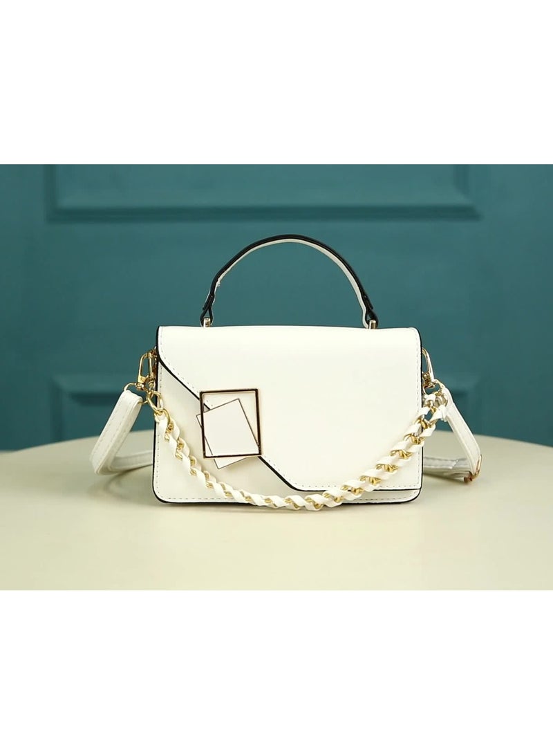 Elegant Women’s Chain Shoulder Bag – Business Crossbody Handbag, Stylish Small Square Bag, Ladies’ Top Handle Bag, Perfect for Party & Gift, White - Image 3
