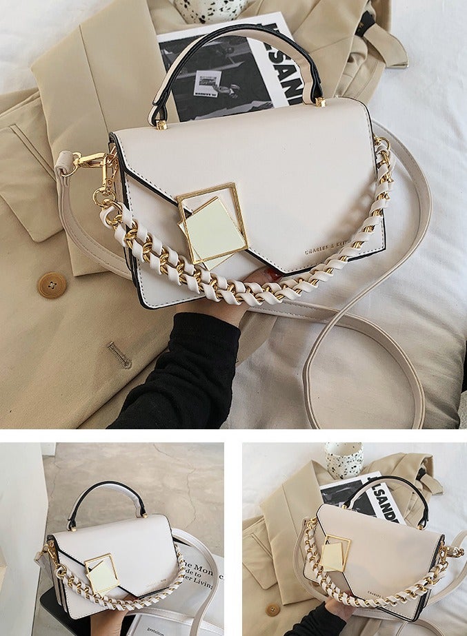 Elegant Women’s Chain Shoulder Bag – Business Crossbody Handbag, Stylish Small Square Bag, Ladies’ Top Handle Bag, Perfect for Party & Gift, White - Image 1