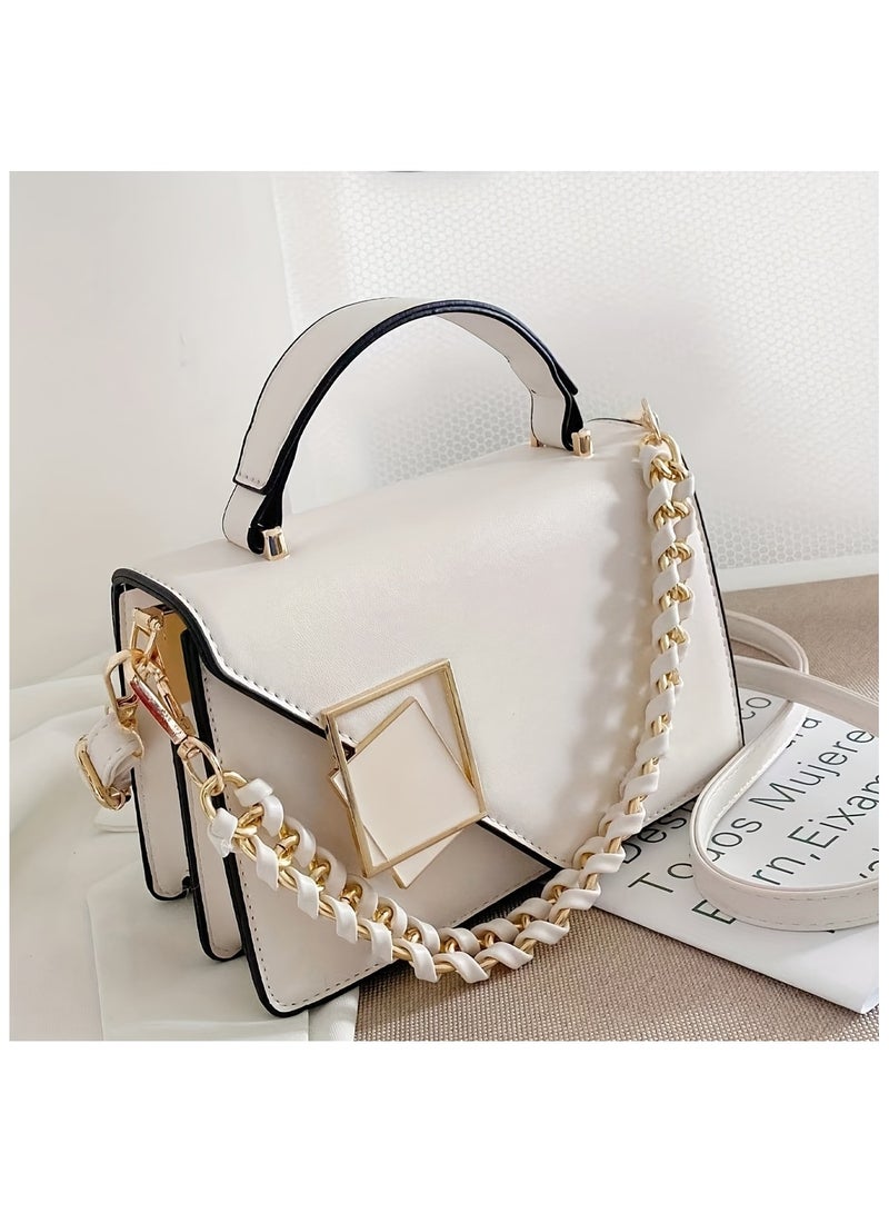 Elegant Women’s Chain Shoulder Bag – Business Crossbody Handbag, Stylish Small Square Bag, Ladies’ Top Handle Bag, Perfect for Party & Gift, White - Image 2