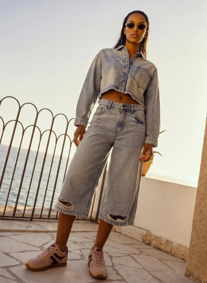 لي كوبر Lee Cooper High Rise Distressed Capri
