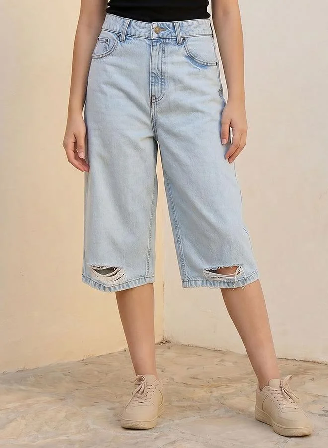 لي كوبر Lee Cooper High Rise Distressed Capri