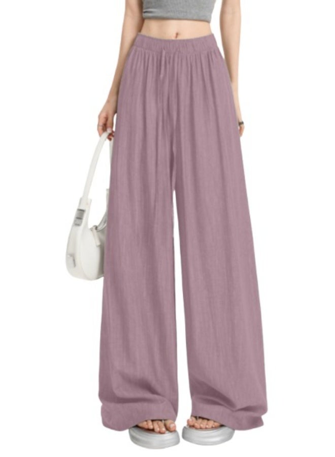 Women's Free Size Wide Leg Trousers Casual Loose Lounge Pants with Drawstring Solid Baggy Ladies Trousers for Summer - Image 4