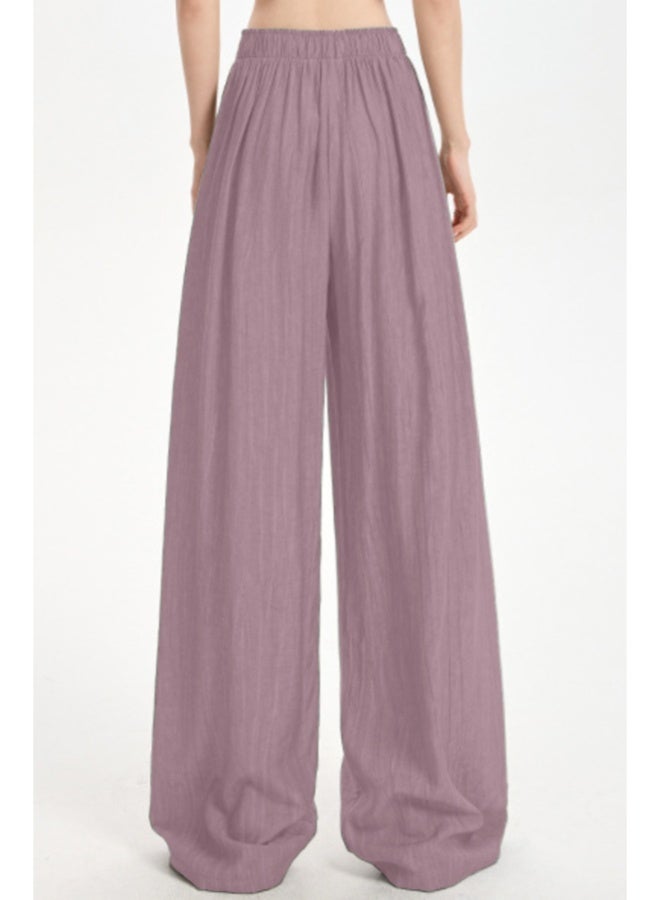 Women's Free Size Wide Leg Trousers Casual Loose Lounge Pants with Drawstring Solid Baggy Ladies Trousers for Summer - Image 3