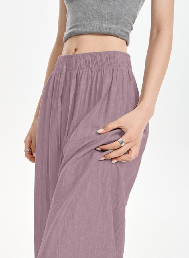 Women's Free Size Wide Leg Trousers Casual Loose Lounge Pants with Drawstring Solid Baggy Ladies Trousers for Summer - Image 2