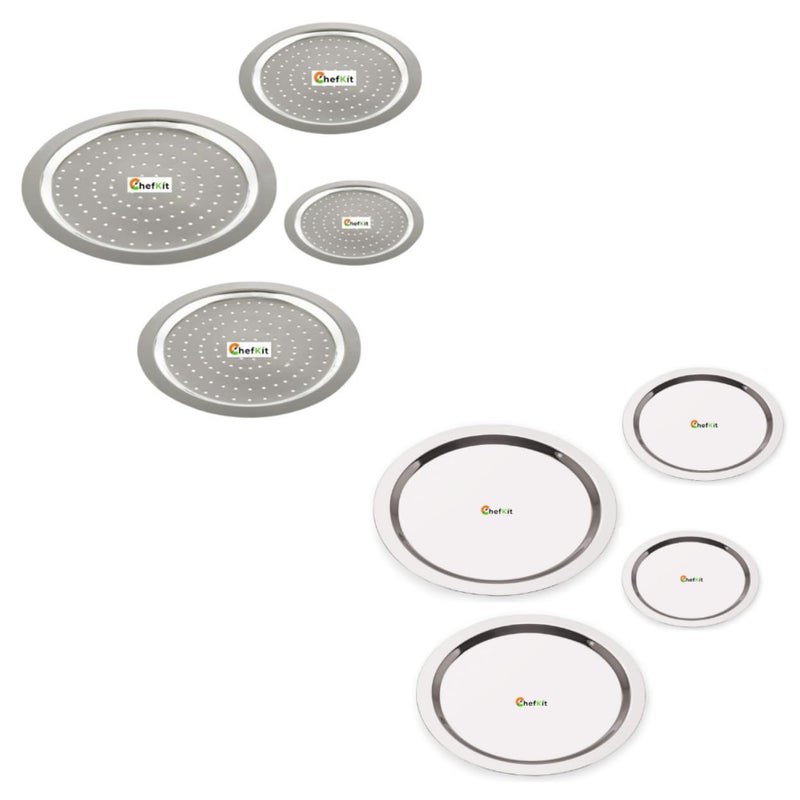 Stainless Steel Heavy Gauge Lids for Vessels | Set of 4 Steel Cover Topes, Lid for Tope, Kadhai, Pan, Pots | Durable Ciba for Utensils | Net Cover Lid Set