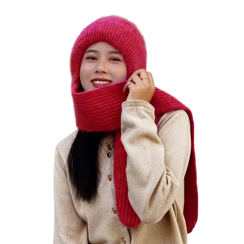 Richmen قبعة وشاح هود شتوي من ريتشمن للنساء قبعات بوني ناعمة مع كرات للنساء مجموعة وشاح 2 في 1 للفتيات مقاس حر - Image 1