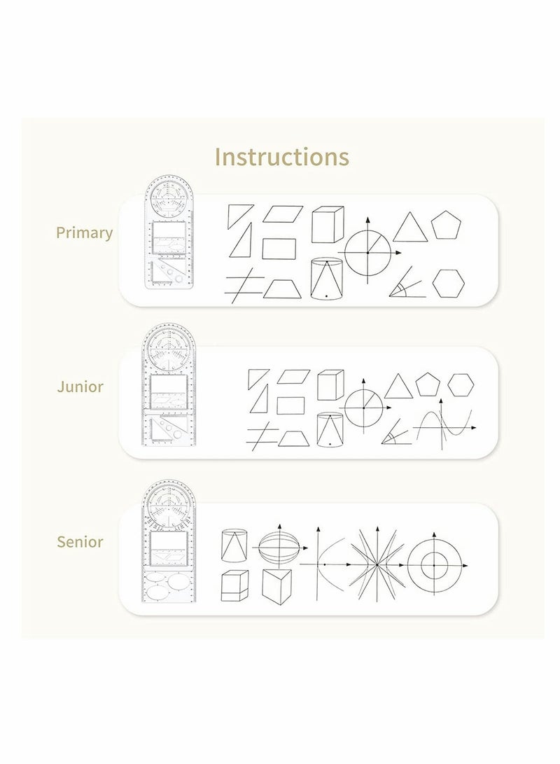 3 قطع مسطرة هندسية متعددة الوظائف، مسطرة رياضية للرسم، قالب رسم هندسي لقياس المساطر لطلاب المدارس والمكاتب - Image 5