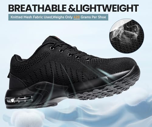 DYKHMILY Steel Toe Steel Toe Shoes for Men Steel Shoe Work Work Shoe Safety Safety Shoes Comfortable Lightweight Zapatos de Trabajo para Hombre Seguridad Size 10 Man/12,Black - Image 5