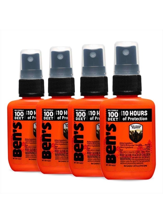 Ben's 100 Tick & Insect Repellent - Alcohol-Free DEET Insect Repellent Pump Spray - Offers 10 Hours of Protection for Adults & Children - 1.25 fl oz (Pack of 4)  - Image 1