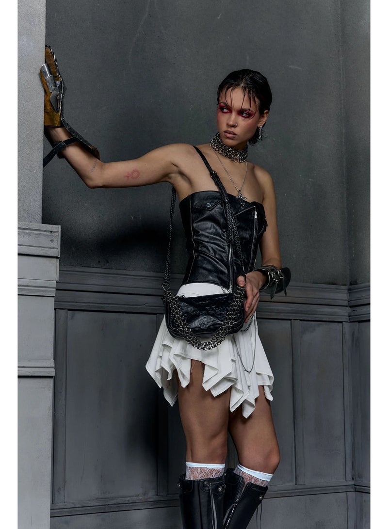 ميروشنيكوف حقيبة ميروشنيكوف الصغيرة الفاخرة ذات السلسلة للنساء، حقيبة يد من جلد البولي يوريثان غير اللامع، حزام سلسلة قابل للتعديل، حقيبة كتف صغيرة للسفر والحفلات والاستخدام اليومي، أسود، قطعة واحدة - Image 3