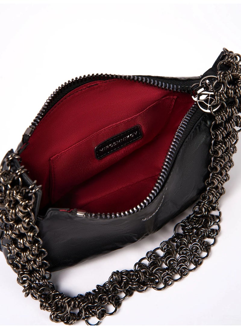 ميروشنيكوف حقيبة ميروشنيكوف الصغيرة الفاخرة ذات السلسلة للنساء، حقيبة يد من جلد البولي يوريثان غير اللامع، حزام سلسلة قابل للتعديل، حقيبة كتف صغيرة للسفر والحفلات والاستخدام اليومي، أسود، قطعة واحدة - Image 5