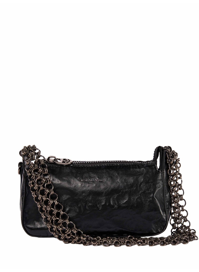 ميروشنيكوف حقيبة ميروشنيكوف الصغيرة الفاخرة ذات السلسلة للنساء، حقيبة يد من جلد البولي يوريثان غير اللامع، حزام سلسلة قابل للتعديل، حقيبة كتف صغيرة للسفر والحفلات والاستخدام اليومي، أسود، قطعة واحدة - Image 1