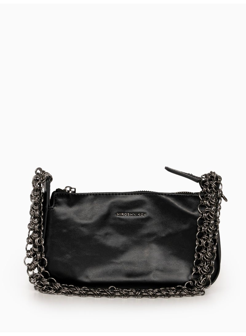 Miroshnikov Mini Chain Bag Luxury Crossbody for Women, Textured Matte PU Leather Purse, Adjustable Chain Strap Clutch, Small Shoulder Bag for Travel, Party & Daily Use, Black, 1 Piece - Image 1