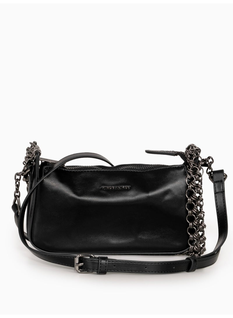 Miroshnikov Mini Chain Bag Luxury Crossbody for Women, Textured Matte PU Leather Purse, Adjustable Chain Strap Clutch, Small Shoulder Bag for Travel, Party & Daily Use, Black, 1 Piece - Image 3