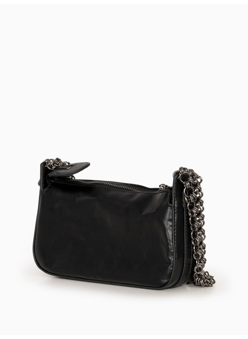 Miroshnikov Mini Chain Bag Luxury Crossbody for Women, Textured Matte PU Leather Purse, Adjustable Chain Strap Clutch, Small Shoulder Bag for Travel, Party & Daily Use, Black, 1 Piece - Image 4