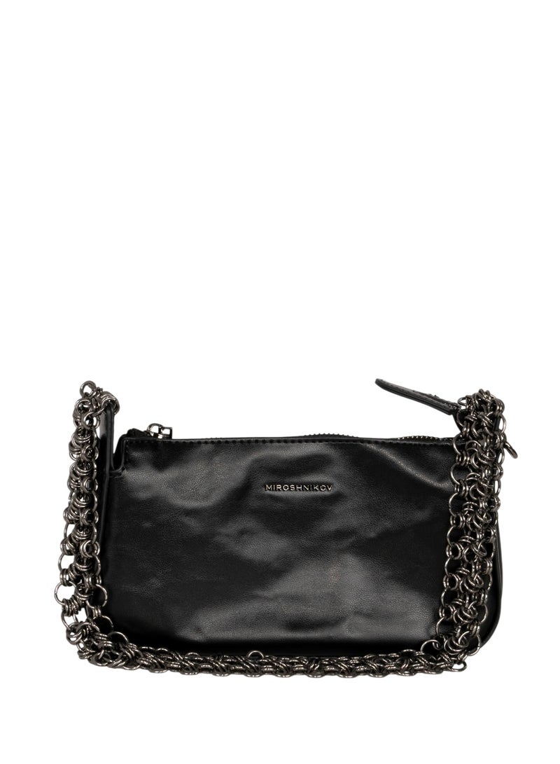 Miroshnikov Mini Chain Bag Luxury Crossbody for Women, Textured Matte PU Leather Purse, Adjustable Chain Strap Clutch, Small Shoulder Bag for Travel, Party & Daily Use, Black, 1 Piece - Image 1