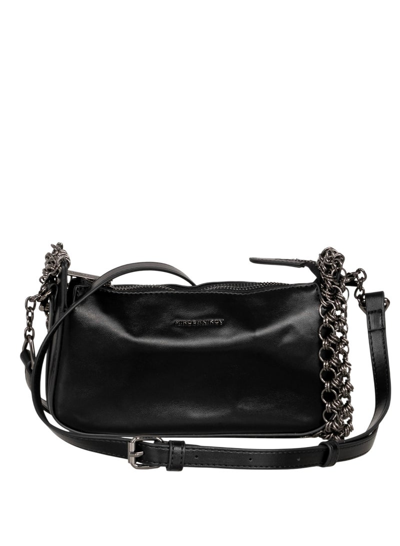 Miroshnikov Mini Chain Bag Luxury Crossbody for Women, Textured Matte PU Leather Purse, Adjustable Chain Strap Clutch, Small Shoulder Bag for Travel, Party & Daily Use, Black, 1 Piece - Image 3