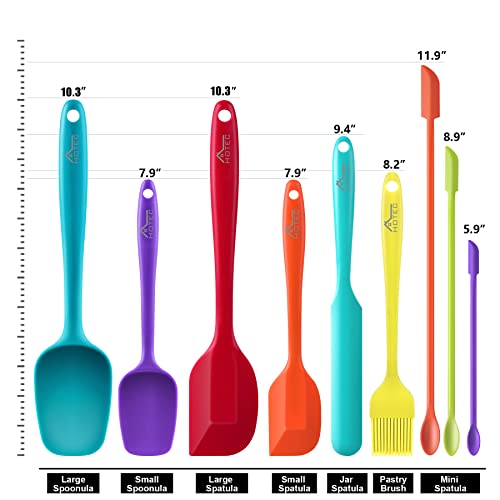 HOTEC BPA Free Heat Resistant Silicone Spatula Set Kitchen Utensils for Baking Cooking Mixing Non Stick Cookware Food Grade Dishwasher Safe (Multi-Color) Set of 9 - Image 2