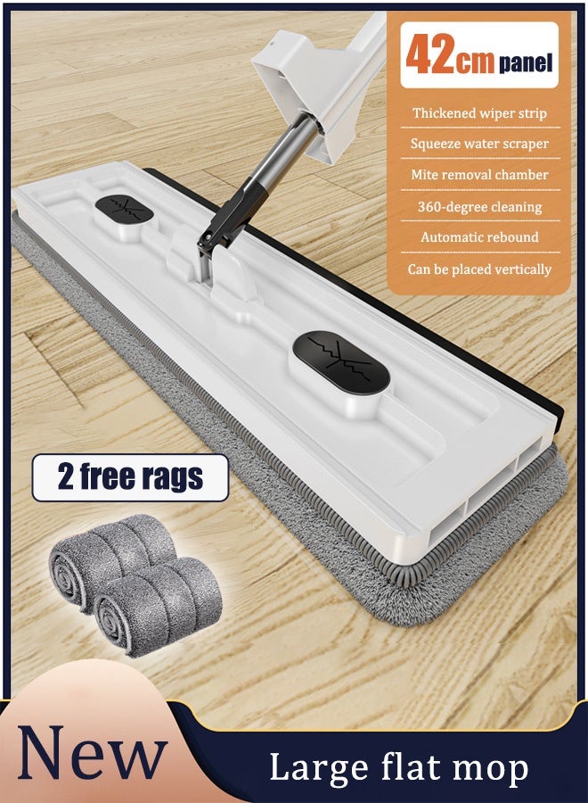 Hands Free Flat Mop | Microfiber Cloth With Self Squeezing Water | Wet & Dry | Washable Pads | 360° Rotating Mop | All Kinds Of Floor Cleaning - 42 cm - Image 1
