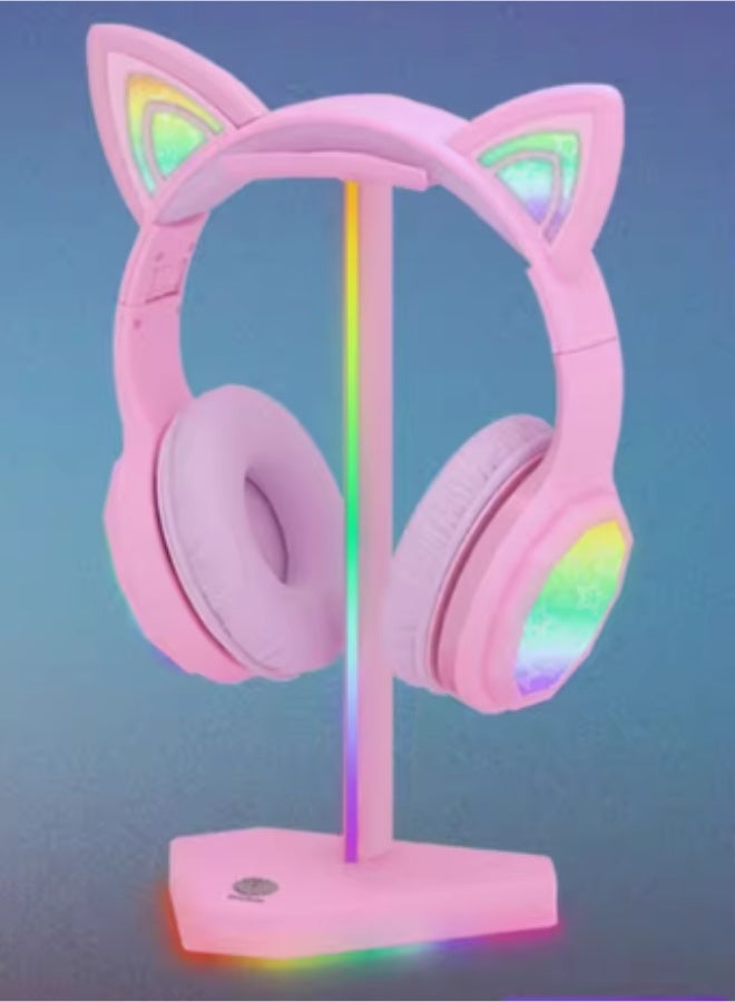 حامل سماعات الرأس بإضاءة آر جي بي - من سبائك الألومنيوم - حامل ميكروفون للألعاب مع قاعدة ثابتة - منظف مكتب لمحطات gaming والمكتب - بلاستيك