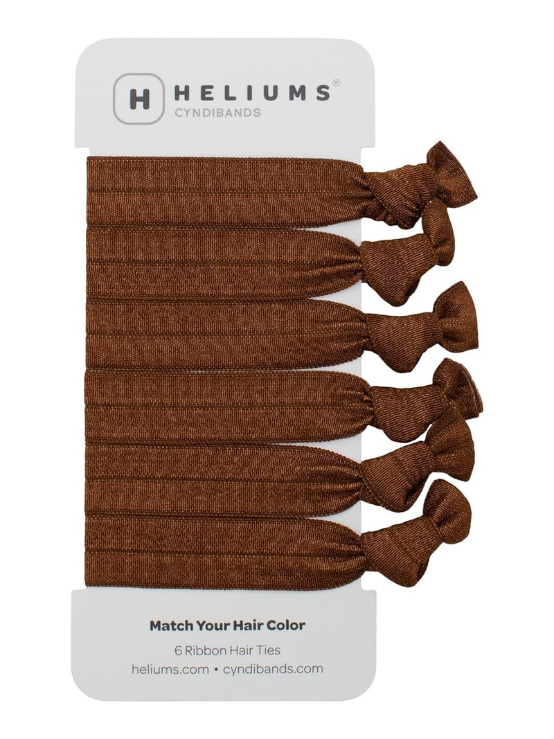 Cyndibands Elastic Hair Ties  Brown  Gentle Hold Ribbon Ponytail Holders 6 Count