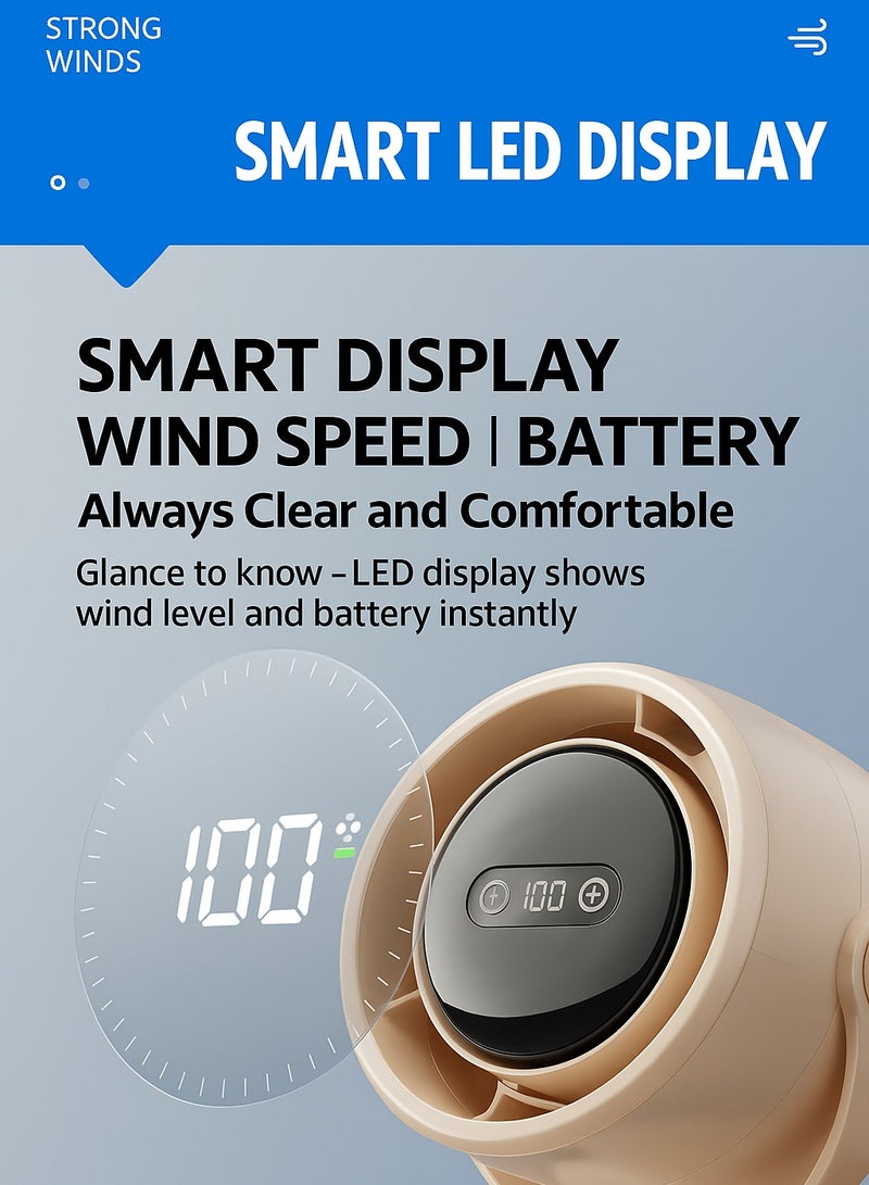 Portable Clip-On Circulation Fan GF15-J with Silent Motor, LED Display, Night Light, 7200mAh Battery – Multi-Angle Adjustable, For Office, Stroller, Camping  - Image 5