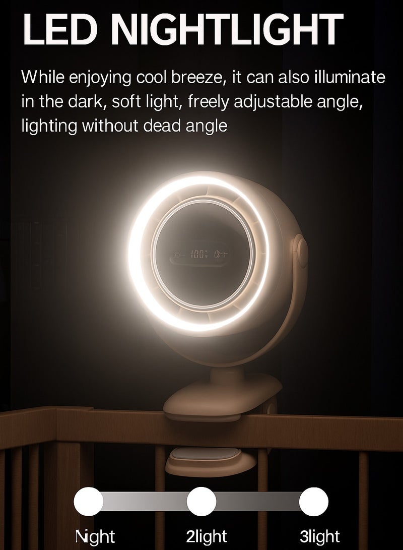 Portable Clip-On Circulation Fan GF15-J with Silent Motor, LED Display, Night Light, 7200mAh Battery – Multi-Angle Adjustable, For Office, Stroller, Camping  - Image 3