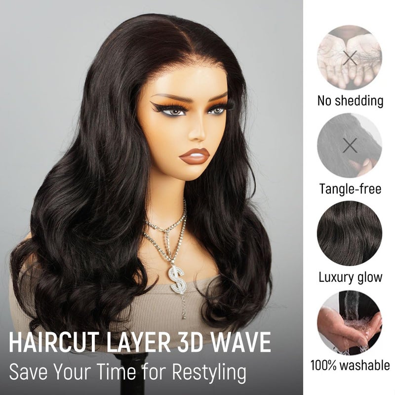 mscoco Wear and Go Glueless Wigs Human Hair Pre Plucked Pre Cut 6Ã—5 Layered Haircut HD Lace Closure Wigs Human Hair for Black Women Pre Bleached Knots 180% Density 16inch Natural Black Wig - Image 5