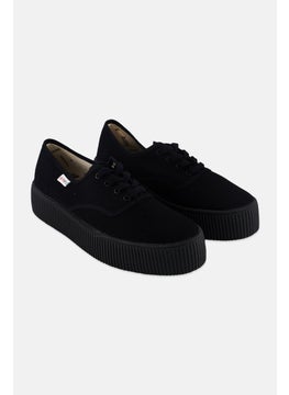 Women Brand Logo Lace Up Casual Shoes, Black