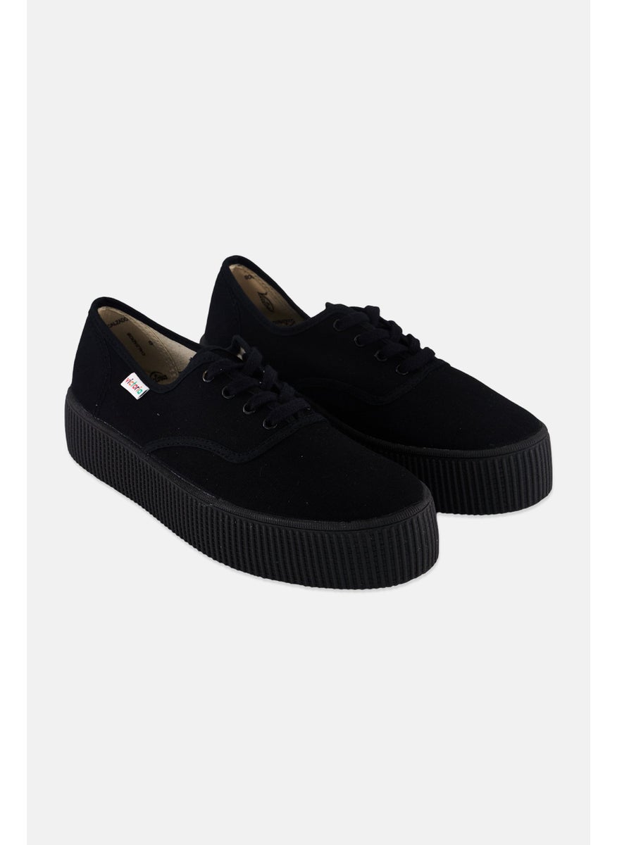 Victoria Women Brand Logo Lace Up Casual Shoes, Black  - Image 1