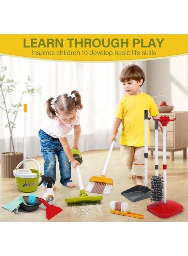 CENXI Kids Cleaning Toy Set, 14Pcs Pretend Play Home Cleaning Playset - Incl. 2-in-1 Electric Toy Vacuum, Broom and Dustpan Set, Mop,Duster and More, Sweep Play Toys for Boys Girls (Red) - Image 4