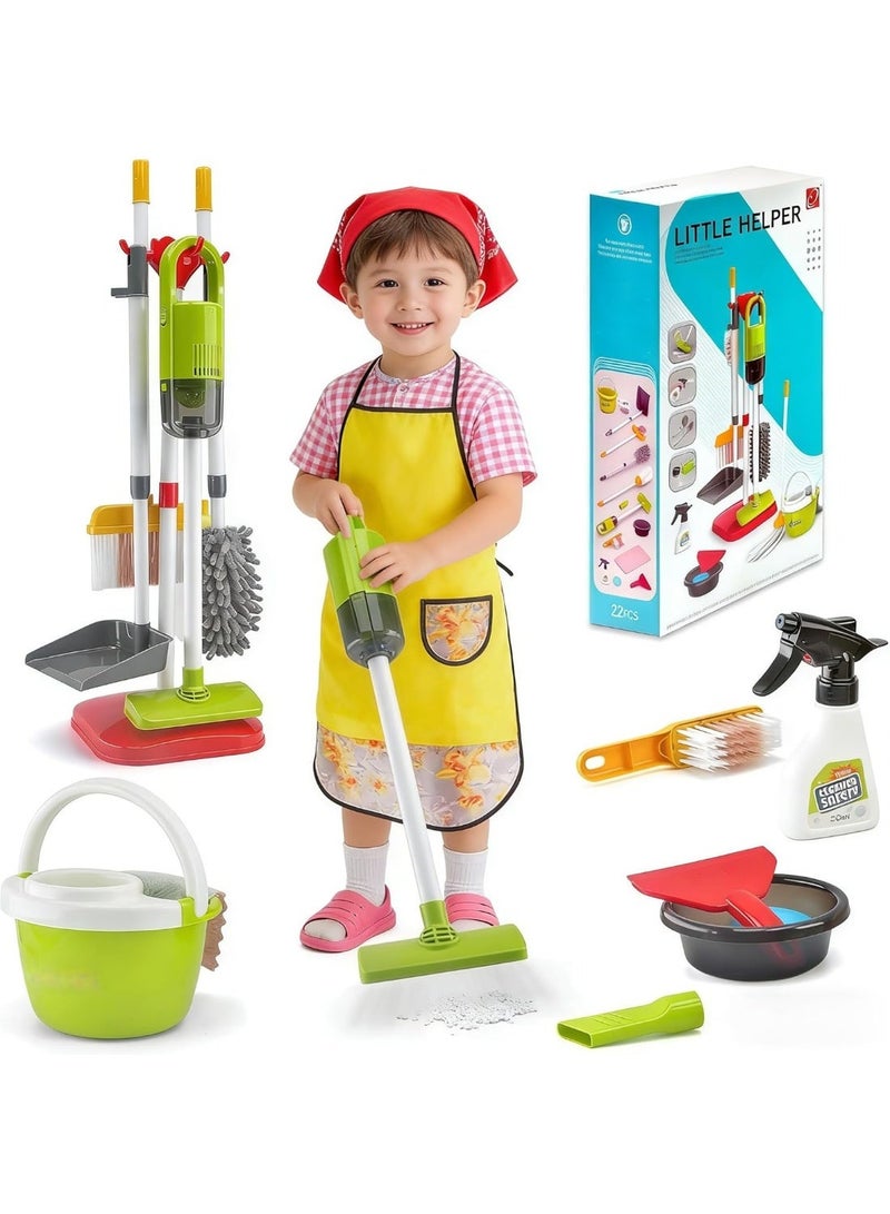 CENXI Kids Cleaning Toy Set, 14Pcs Pretend Play Home Cleaning Playset - Incl. 2-in-1 Electric Toy Vacuum, Broom and Dustpan Set, Mop,Duster and More, Sweep Play Toys for Boys Girls (Red) - Image 1