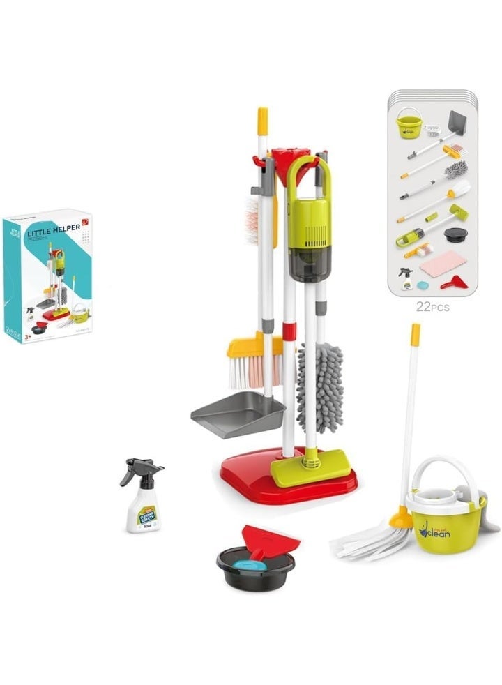 CENXI Kids Cleaning Toy Set, 14Pcs Pretend Play Home Cleaning Playset - Incl. 2-in-1 Electric Toy Vacuum, Broom and Dustpan Set, Mop,Duster and More, Sweep Play Toys for Boys Girls (Red) - Image 2