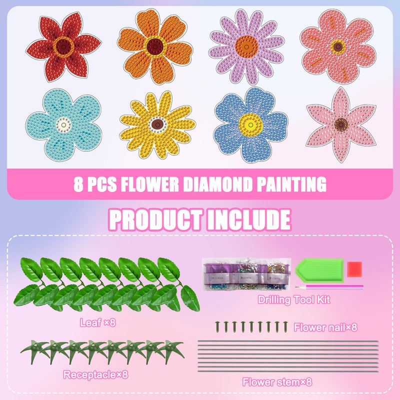 Vcekract 8 Pcs Flower Diamond Art Kits for Adults, Diamond Art for Table Decor, Diamond Painting Art Crafts for Beginners - Image 2