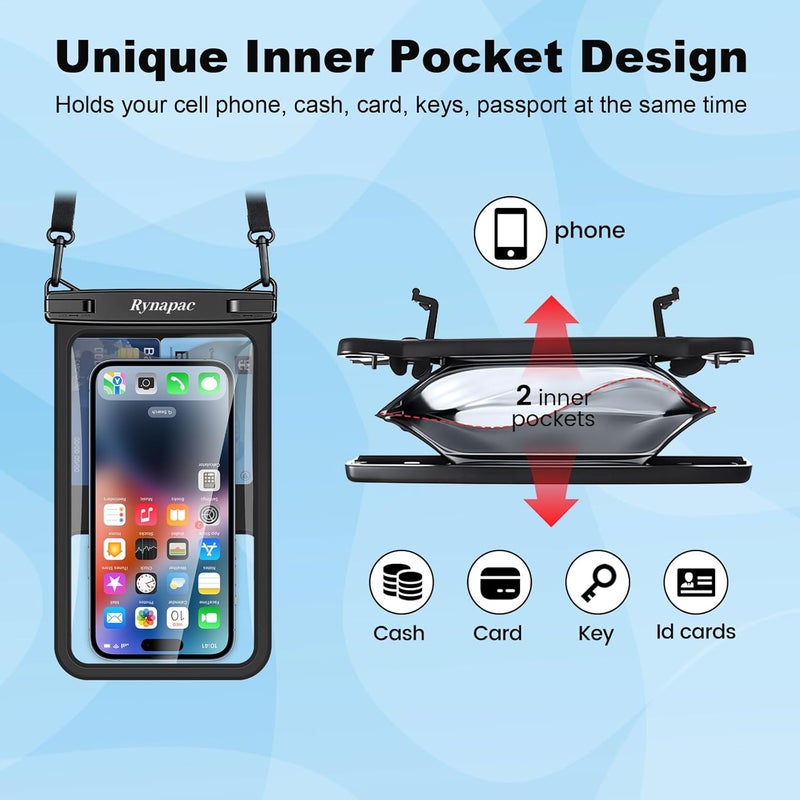 Rynapac Waterproof Phone Pouch - 8.5in Waterproof Phone Case with Lanyard, IPX8 Cell Phone Dry Bag Beach Essentials for iPhone 17 16 15 Pro Max, Galaxy S25 S24 Ultra, 2 Pack - Image 5
