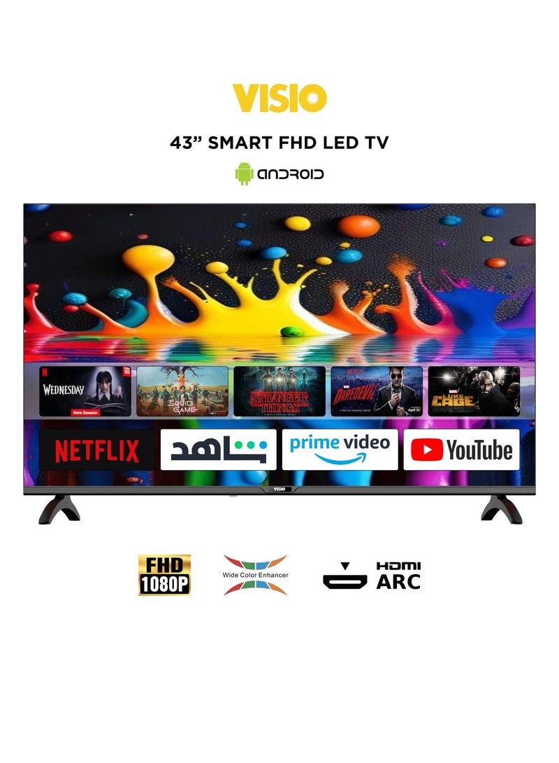 فيسيو تلفزيون VISIO الذكي عالي الدقة مقاس 43 بوصة يعمل بنظام Android 14 | تصميم بدون إطار | 3 منافذ HDMI و2 منافذ USB | معالج رباعي النواة - Image 1