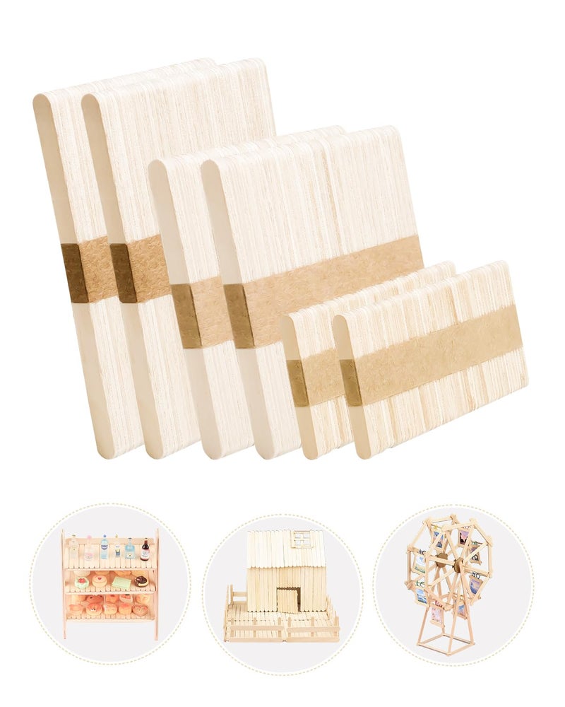 YBUTVY Popsicle Sticks for Crafts Ice Cream Sticks Craft Sticks Bulk 300 Pcs, 3 Mixed Sizes Jumbo Popsicle Sticks Bulk and Small Popsicle Sticks, Wooden Sticks for DIY - Image 1
