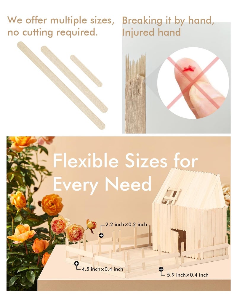 YBUTVY Popsicle Sticks for Crafts Ice Cream Sticks Craft Sticks Bulk 300 Pcs, 3 Mixed Sizes Jumbo Popsicle Sticks Bulk and Small Popsicle Sticks, Wooden Sticks for DIY - Image 4