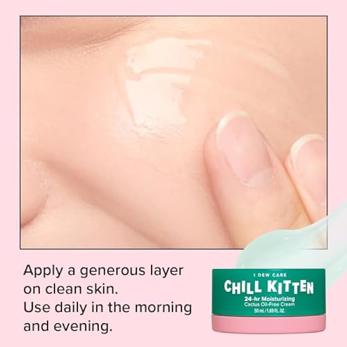 I DEW CARE Heartleaf Face Cream - Chill Kitten | Moisturizer with Moringa Seed, Prickly Pear, Aloe Vera Gel, Cactus Oil-Free, Glass Skin Look, Daily Use, for Dry Skin, 1.69 FL Oz - Image 5