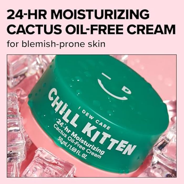 I DEW CARE Heartleaf Face Cream - Chill Kitten | Moisturizer with Moringa Seed, Prickly Pear, Aloe Vera Gel, Cactus Oil-Free, Glass Skin Look, Daily Use, for Dry Skin, 1.69 FL Oz - Image 2
