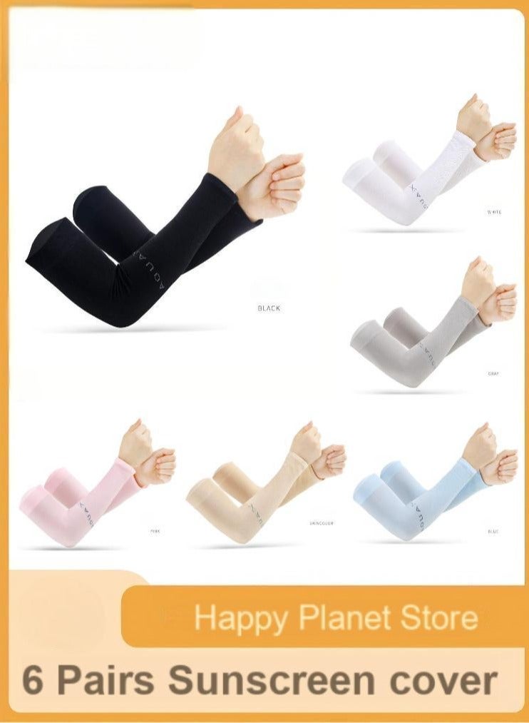 Aqua 6 Pairs Arm Sleeves Stretch Sports Sun Protection Sleeve UV Protection Compression Arm Sleeves Suitable for Golfing Fishing Running - Image 1