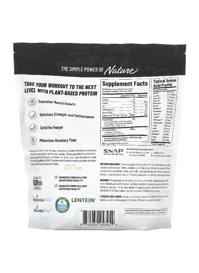 SNAP SUPPLEMENTS - Snap Supplements, Plant Protein with Nitric Oxide Booster, Vanilla, 868 g - Image 1